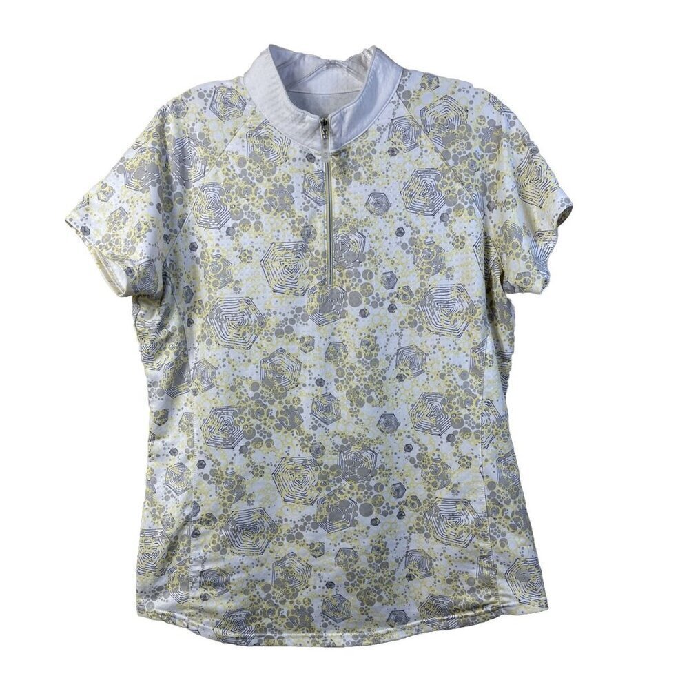 Bette & Court Celeste Print Women's Golf Polo SPF 50 M Zip Mock Neck Sleeve Logo